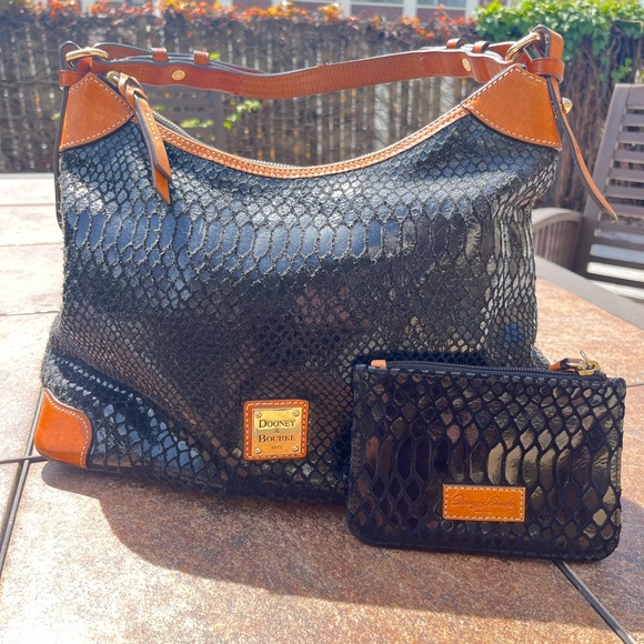 Dooney & Bourke Handbags - Dooney & Bourke GENUINE LEATHER Black and Tan Erica Snakeskin Women's Bag Set